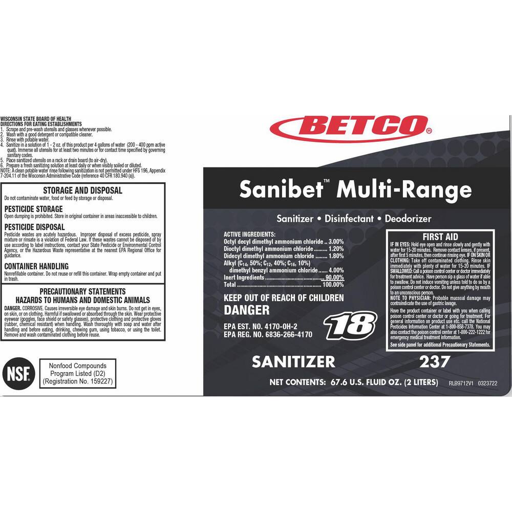 Betco All-Purpose Cleaner:  1 gal, Bottle,  Disinfectant - 72528128