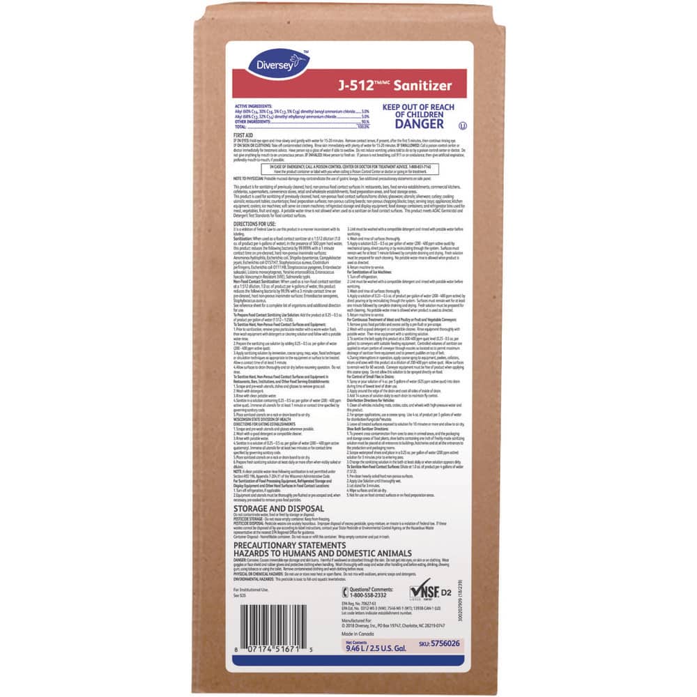 Diversey Sanitizer:  2.5 gal, Hanging Bag, - 3008869