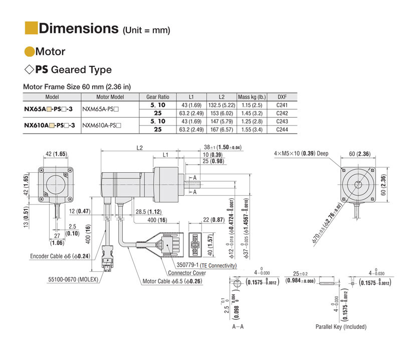 100 W (1/8 HP) Geared Servo Motor Rated Torque = 910 oz-in (6.44 N·m) - NXM610A-PS25