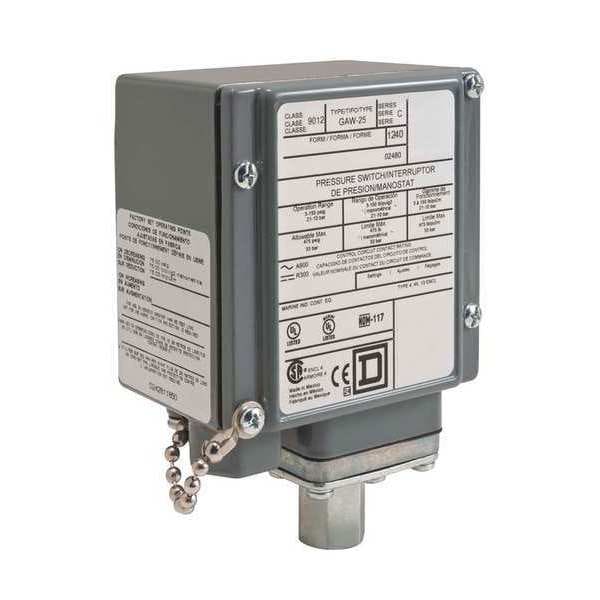 Interruptor de presión Telemecanique Sensors, (1) Puerto, 1/4-18 en FNPT, DPDT, 5 a 250 psi, Acción Estándar - 9012GAW26