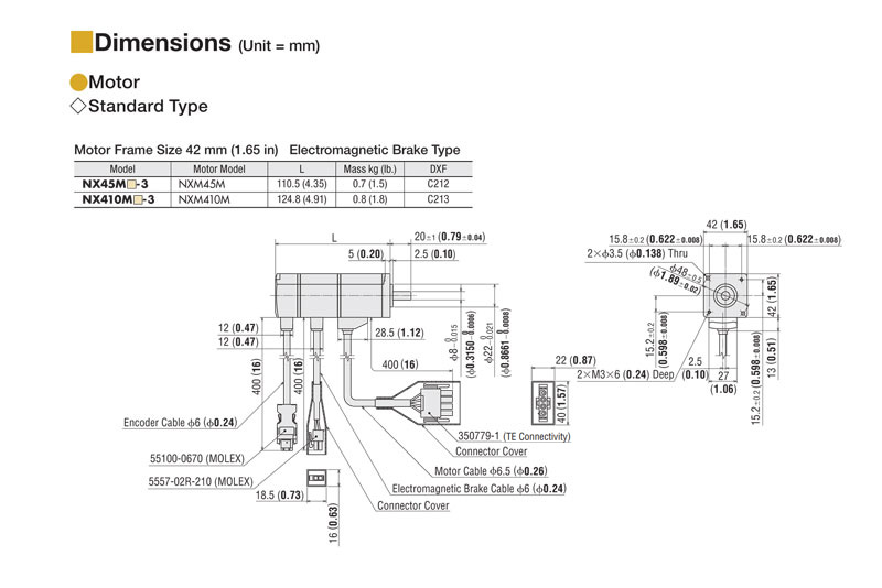 100 W (1/8 HP) Servo Motor Rated Torque = 45 oz-in (0.318 N·m) - NXM410M