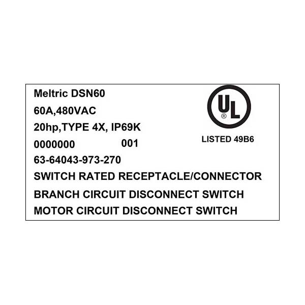 Meltric 63-64043-973-270 RECEPTACLE AUXILIARY SWITCH - 63-64043-973-270