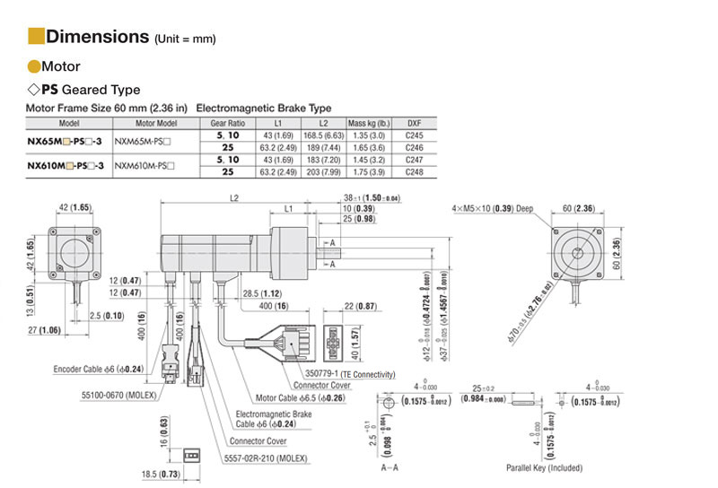 100 W (1/8 HP) Geared Servo Motor Rated Torque = 910 oz-in (6.44 N·m) - NXM610M-PS25