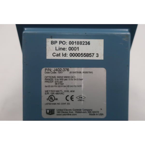 Interruptor de presión eléctrico United Electric UE 0500 psi 480 VCA - J402-376