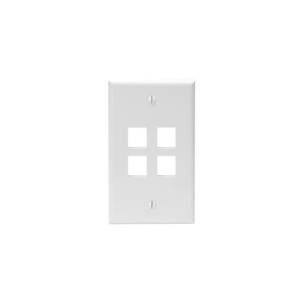 Leviton 4-Port Wallplate Unloaded, 1-Gang Use W/Snap-In Modules, Quickport WH - 41080-4WP