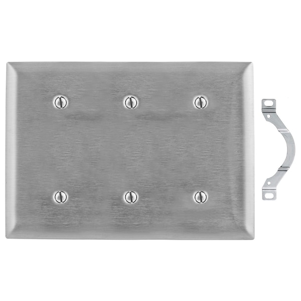 Hubbell Wiring Device-Kellems Wallplates and Boxes, Metallic Plates, 3- Gang, Blank, Standard Size, Stainless Steel - SS34