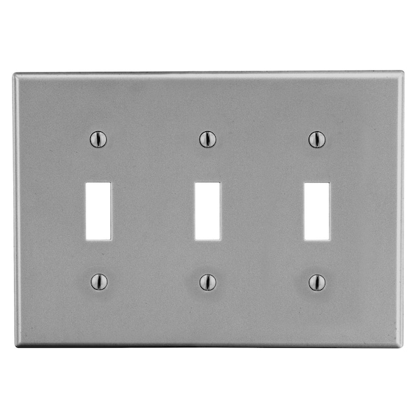 Hubbell Wiring Device-Kellems Wallplate, Mid-Size 3-Gang, 3) Toggle, Gray - PJ3GY