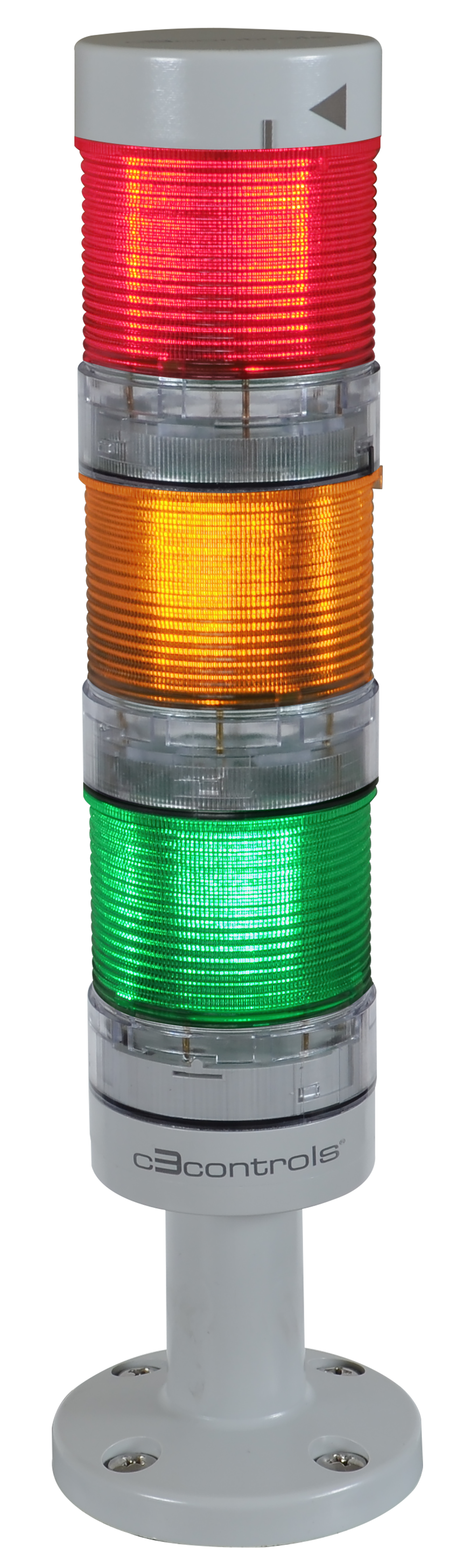 C3Controls World Tower Light, 50mm, Polycarbonate Short Base, 24V AC/DC, Blue LED Light Module & Lens - Rotary, Amber LED Light Module & Lens - Continuous, Red LED Light Module & Lens - Continuous, Sound Module - Continuous - WTL-50P1-MCRBDADRDS3