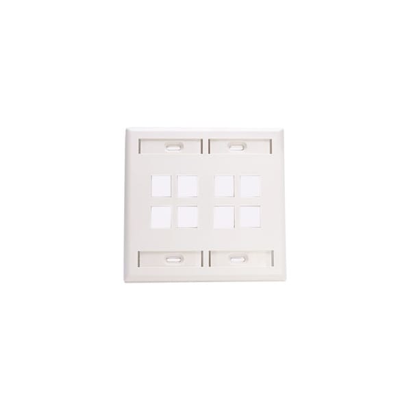 Leviton 8-PORT WALLPLATE UNLOADED, 2-GANG USE W/SNAP-IN MODULES, QUICKPORT WHITE - 42080-8WP