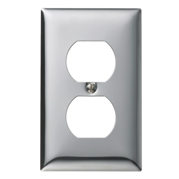 Hubbell Wiring Device-Kellems Wallplates and Boxes, Metallic Plates, 1- Gang, 1) Duplex Opening, Standard Size, Chrome Plated Steel - SCH8
