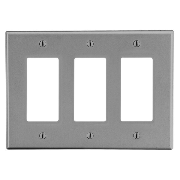 Hubbell Wiring Device-Kellems Wallplate, Mid-Size 3-Gang, 3) Decorator, Gray - PJ263GY