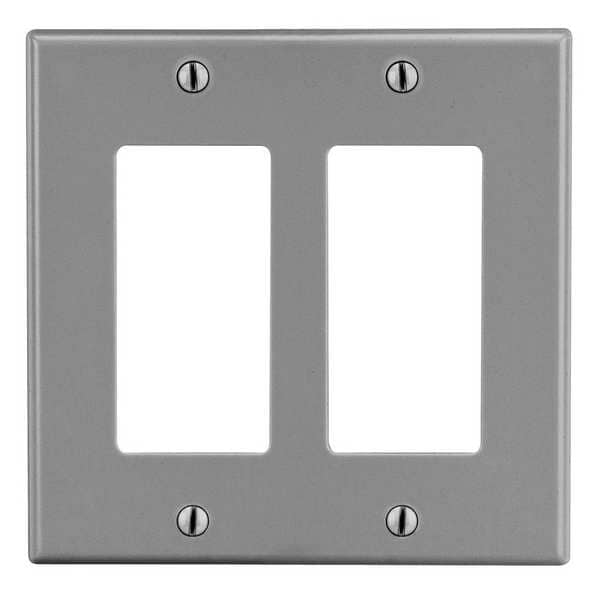 Hubbell Rocker Wall Plate, Number of Gangs: 2 Plastic, Smooth Finish, Gray - PJ262GY