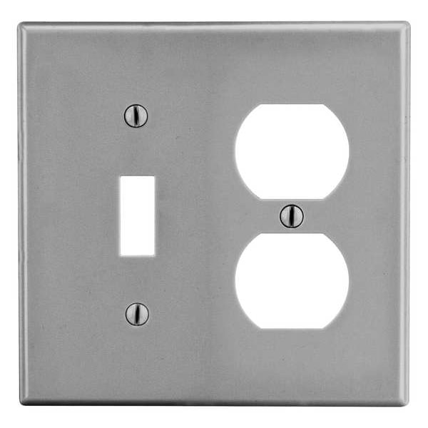 Hubbell Toggle Switch/Duplex Receptacle Wall Plate, Number of Gangs: 2 Plastic, Smooth Finish, Gray - P18GY
