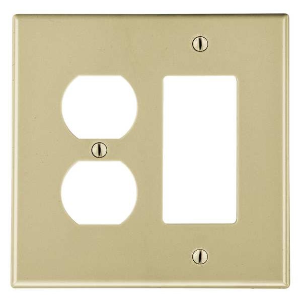 Hubbell Rocker/Duplex Receptacle Wall Plate, Number of Gangs: 2 Plastic, Smooth Finish, Ivory - P826I