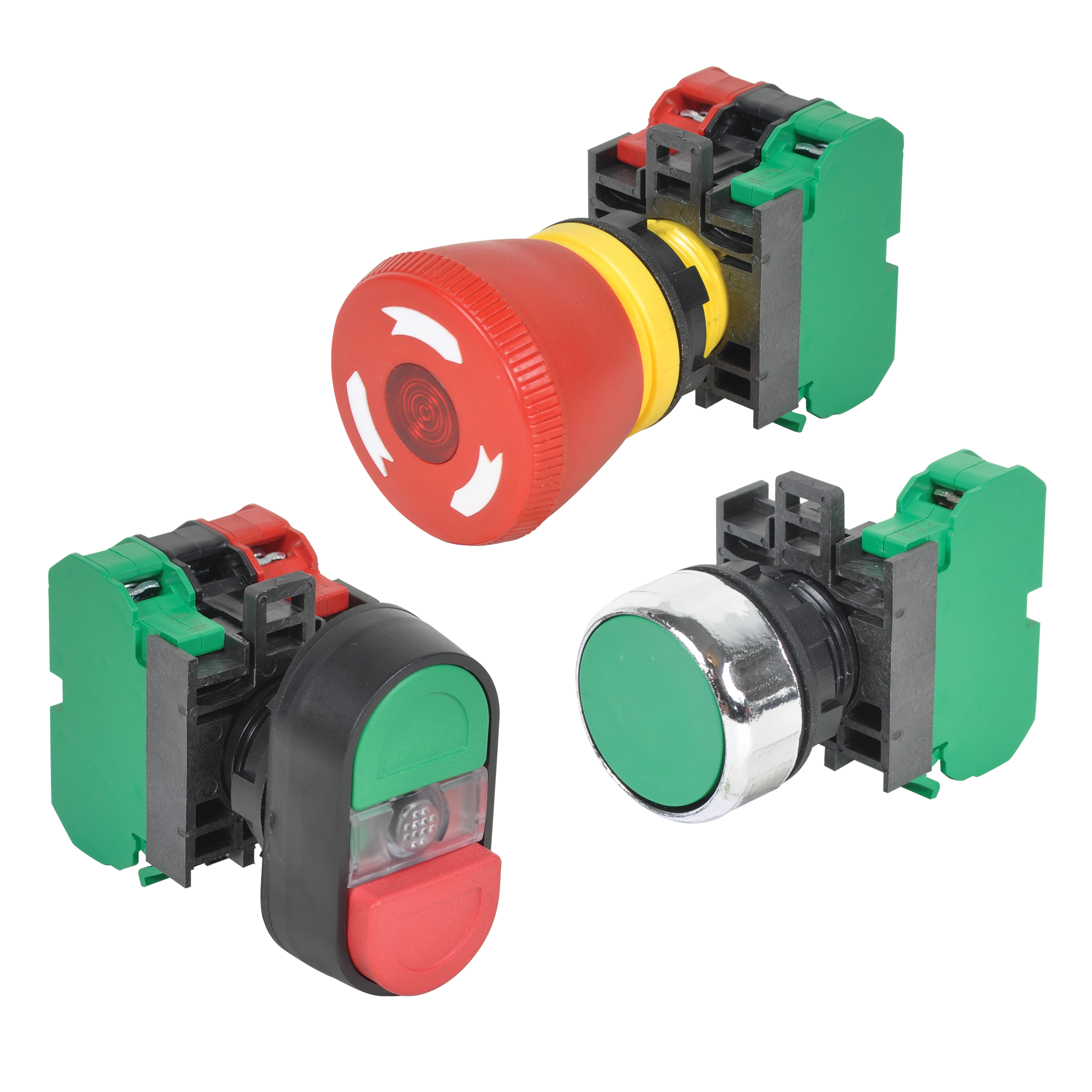 C3Controls 22mm IEC Mom. Non-Illum. Push Button, Chrome Plated Bezel, Extended Cap, Grey, 2NC Contact Blocks, NC Contact Block - W22PB-MEE-02/01