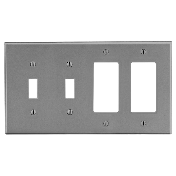 Hubbell Wiring Device-Kellems Wallplate, 4-Gang, 2) Toggle 2) Decorator, Gray - P2262GY