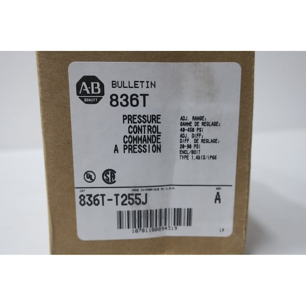 Interruptor de presión Allen Bradley 40-450PSI 120-600V-CA - 836T-T255J