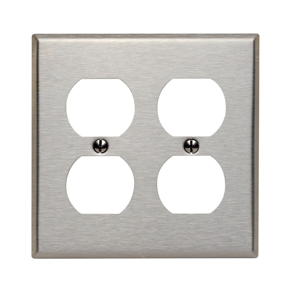 Leviton Silver 2 gang Stainless Steel Duplex Wall Plate - 84016
