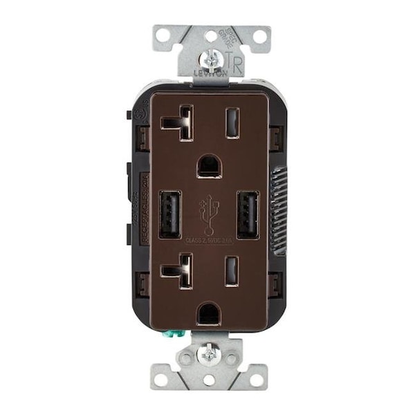 Leviton Leviton 3829876 Decora 20 amp 125 V Brown Outlet & USB Charger with 5-20R Nema - 3829876