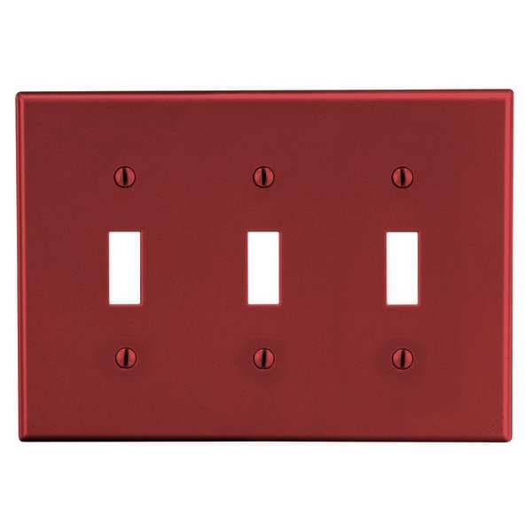 Hubbell Toggle Switch Wall Plate, Number of Gangs: 3 Plastic, Smooth Finish, Red - PJ3R
