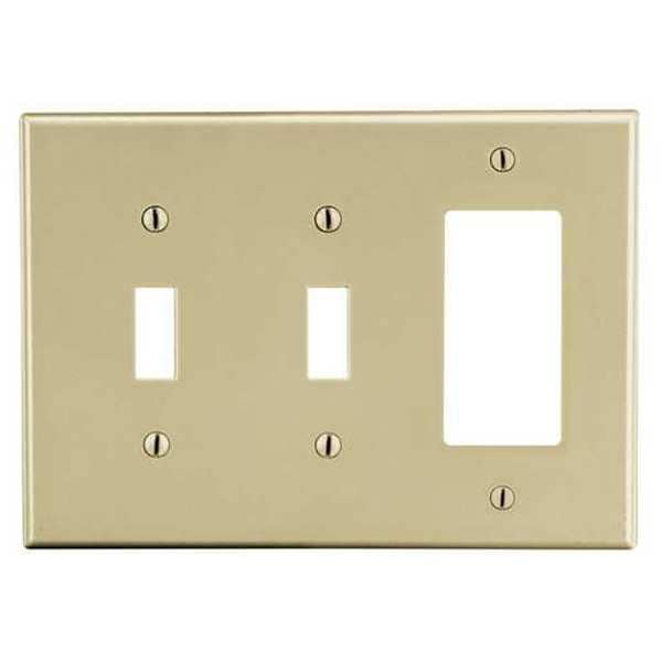 Hubbell Toggle Switch/Rocker Wall Plate, Number of Gangs: 3 Plastic, Smooth Finish, Ivory - PJ226I