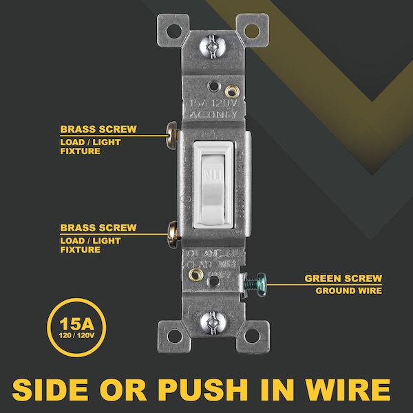 Faith White Toggle Light Switch, Single Pole Standard Switch, 15 Amp, Grounding Screw, 120V, 10PK - SSK2-WH-10