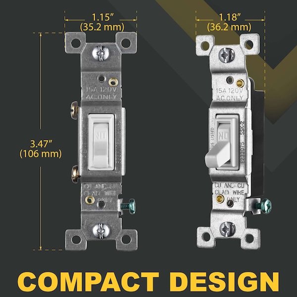 Faith White Toggle Light Switch, Single Pole Standard Switch, 15 Amp, Grounding Screw, 120V, 10PK - SSK2-WH-10