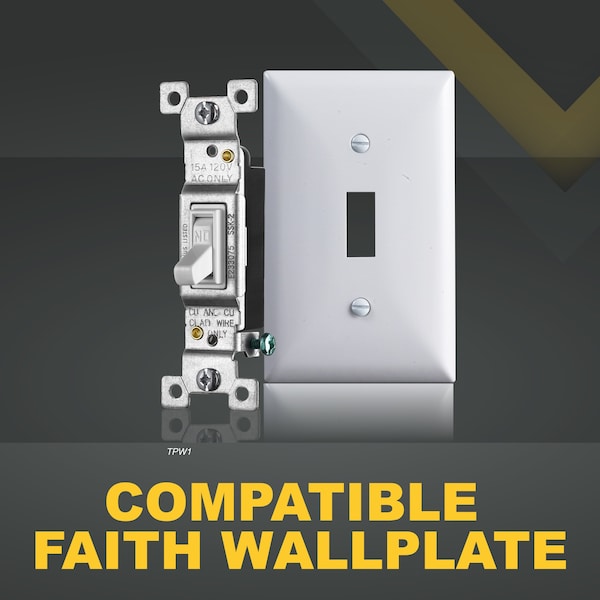 Faith White Toggle Light Switch, Single Pole Standard Switch, 15 Amp, Grounding Screw, 120V, 10PK - SSK2-WH-10