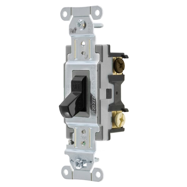 Hubbell Wiring Device-Kellems Switches and Lighting Controls, Toggle Switch, Commercial Grade, Three Way, 20A 120/277V AC, Side Wired, Black Toggle - CS320BK