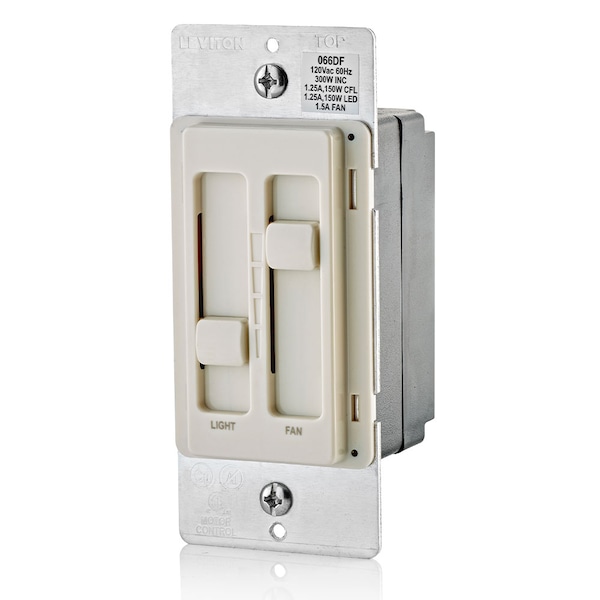 Leviton DIMMER SWITCH SURESLIDE UNIV FAN-LIGHT 120V LT-ALD - 66DF-10T