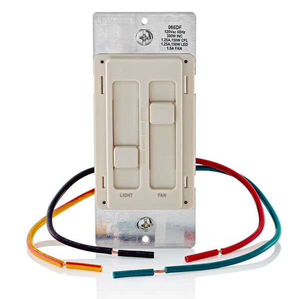 Leviton DIMMER SWITCH SURESLIDE UNIV FAN-LIGHT 120V LT-ALD - 66DF-10T