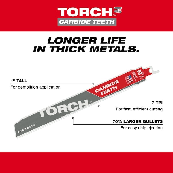 Milwaukee Tool The TORCH w/CARBIDE TEETH 7T 9L 5PK - 48-00-5502