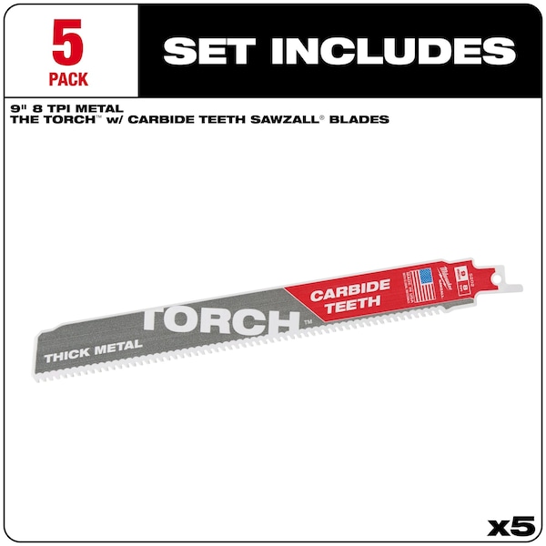 Milwaukee Tool The TORCH w/CARBIDE TEETH 7T 9L 5PK - 48-00-5502