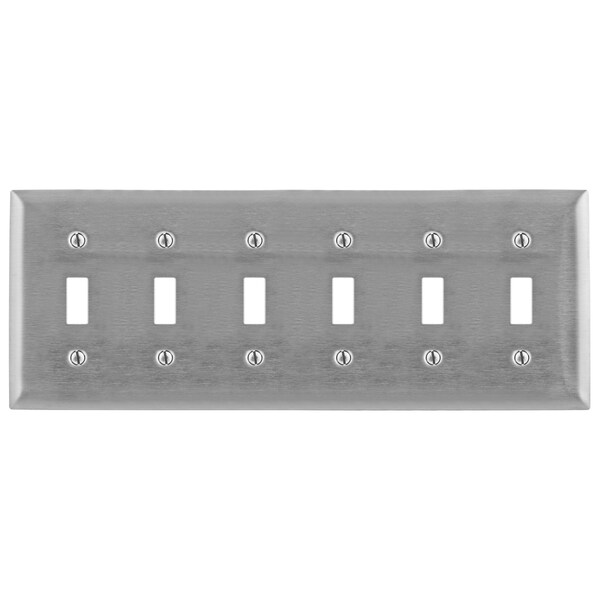 Hubbell Wiring Device-Kellems Screw Mount, Number of Gangs: 6-Gang Stainless Steel, Type 302/304 - SS6C