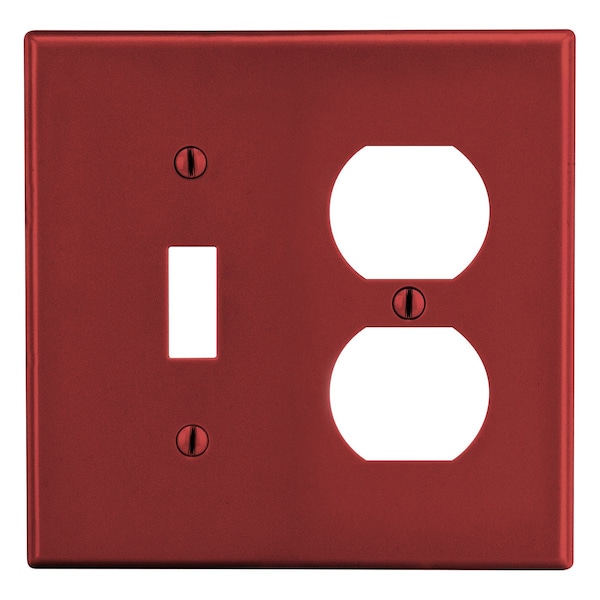 Hubbell Wiring Device-Kellems Wallplate, Mid-Size 2-Gang, 1) Duplex 1) Toggle, Red - PJ18R