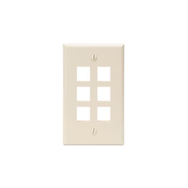 Leviton 6-Port Wallplate Unloaded, 1-Gang Used W/Snap-In Modules - 41080-6TP
