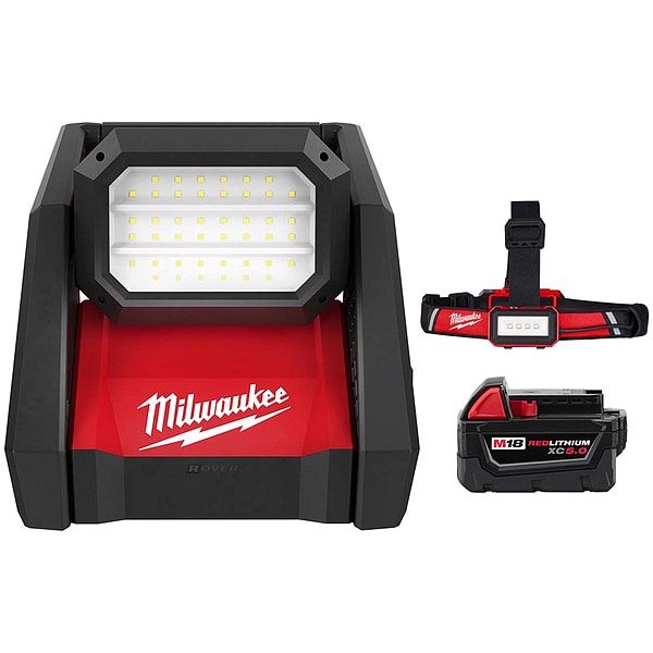 Milwaukee Tool Light, Headlamp and Battery, 4000 lm Max. - 2366-20, 2115-21, 48-11-1850