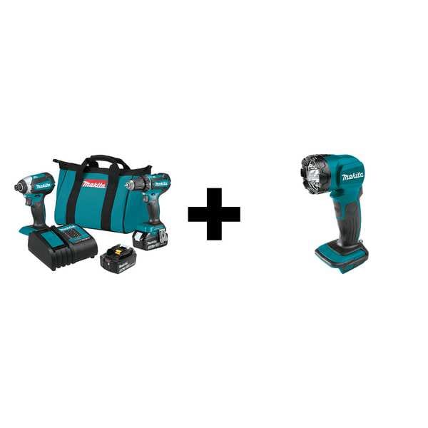 Makita Cordless Combination Kit, 18 V, Includes Batteries (3.0 Ah), Charger & L.E.D. Flashlight - XT281S + DML815