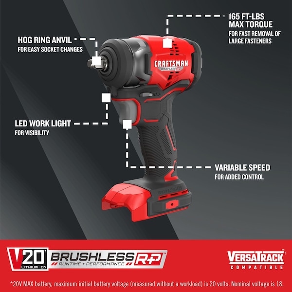 Craftsman Cordless Impact Wrench, 3/8", V20 - CMCF911B
