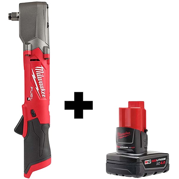 Milwaukee Tool Cordless Impact Wrench, 1/2 in Square, 12V DC, 3000 RPM, Includes Battery (4.0 Ah) - 2565-20, 48-11-2440