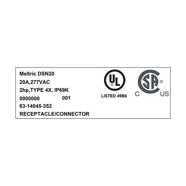 Meltric 63-14045-352 RECEPTACLE STRAIGHT INSERTION - 63-14045-352