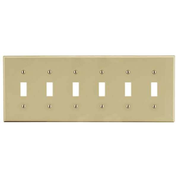 Hubbell Toggle Switch Wall Plate, Number of Gangs: 6 Plastic, Smooth Finish, Ivory - P6I