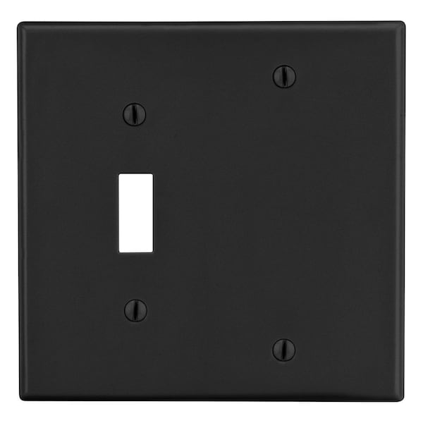 Hubbell Wiring Device-Kellems Wallplate, 2-Gang, 1) Toggle 1) Blank, Black - P113BK