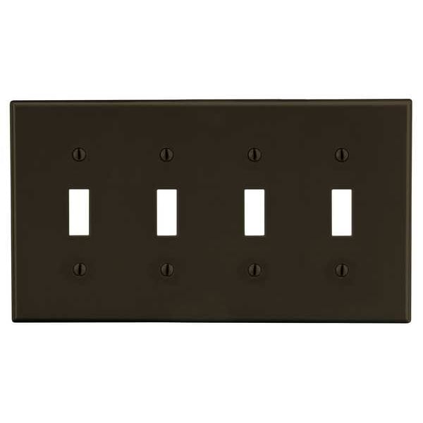 Hubbell Toggle Switch Wall Plate, Number of Gangs: 4 Plastic, Smooth Finish, Brown - P4