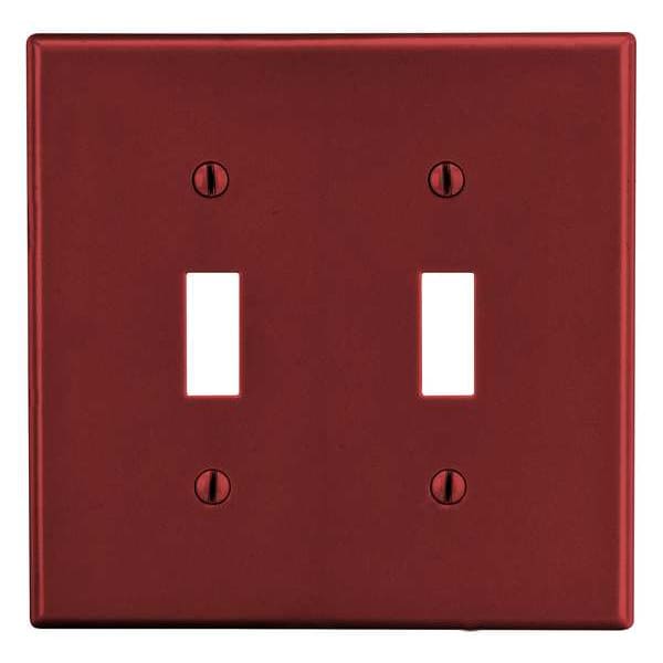 Hubbell Toggle Switch Wall Plate, Number of Gangs: 2 Plastic, Smooth Finish, Red - P2R