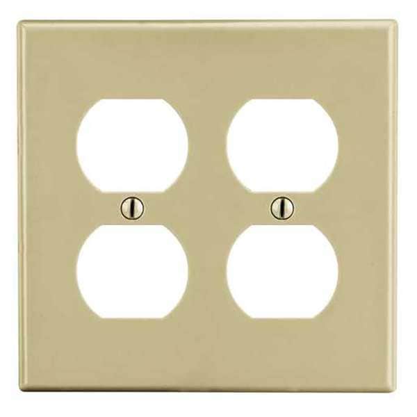 Hubbell Duplex Receptacle Wall Plate, Number of Gangs: 2 Plastic, Smooth Finish, Ivory - PJ82I