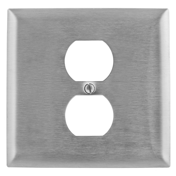 Hubbell Wiring Device-Kellems Duplex Opening Wall Plates, Number of Gangs: 2 Stainless Steel, Brushed Finish - SS748