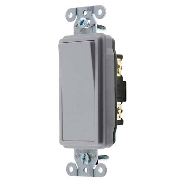 Hubbell Wall Swtch, 1-Pole, 120/277V, 15A, Gry, Rockr - DS115GY