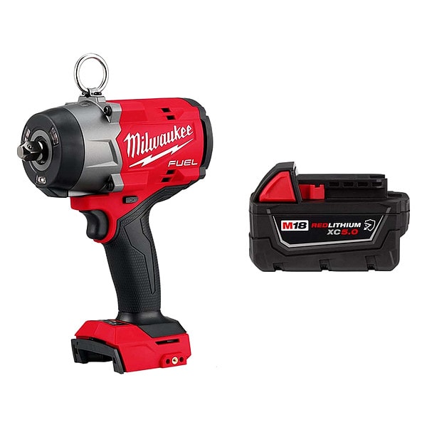 Milwaukee Tool HTIW Kit, 1/2" Drive, 900 ft-lb Torque + Battery (5.0 Ah) - 2966-22, 48-11-1850R