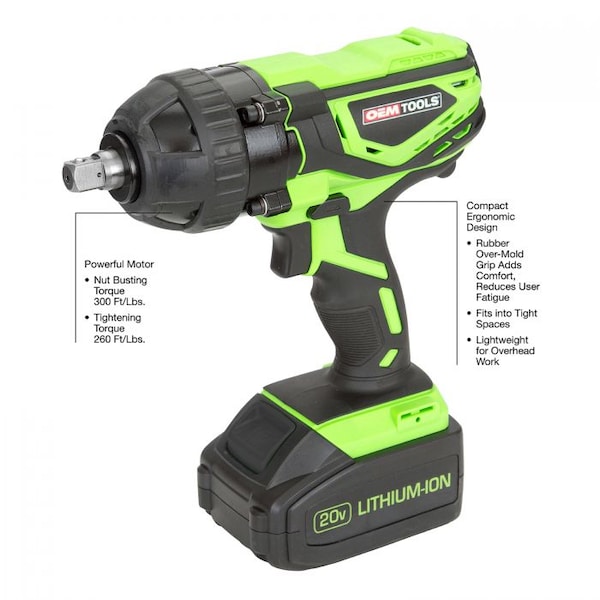 Oemtools 1/2" Drive Li-ion Impact Wrench, Heavy Duty - 24481